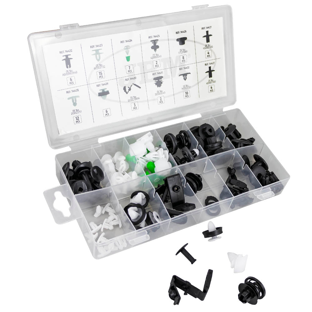 ASSORTIMENTO DI 79 PZ. CLIP PER PANNELLI PORTA/MODANATURA/TAPPEZZATURA VAG/SEAT/SKODA | 53716