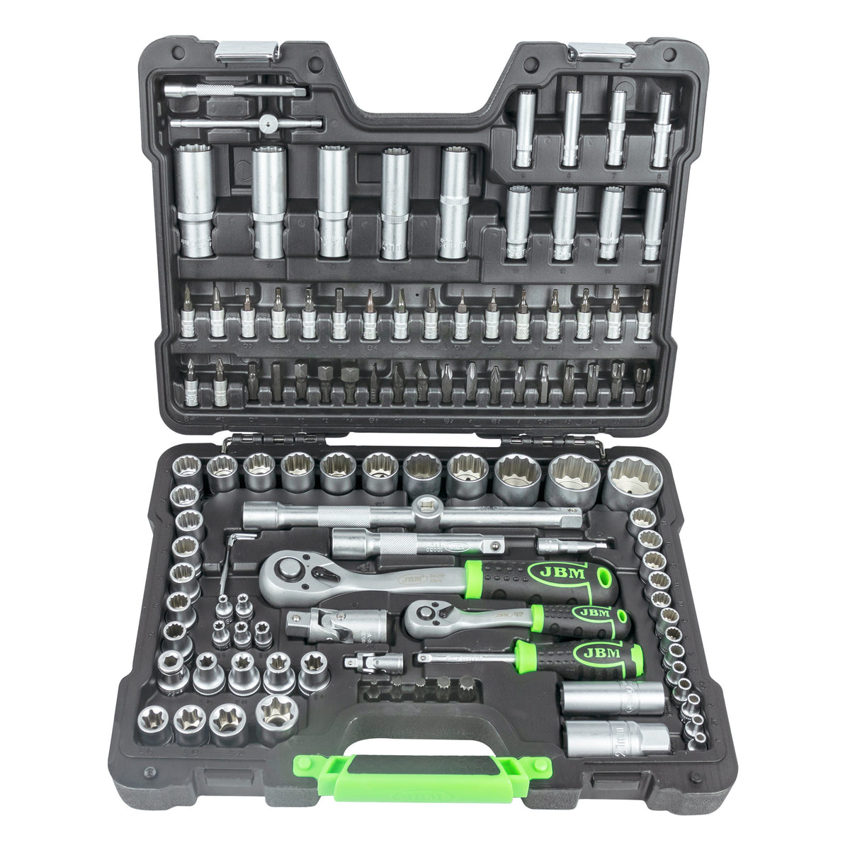 SET DI UTENSILI DA 113 PEZZI CON BUSSOLE A 12 LATI DA 1/4" E 1/2" ? FINITURA ZINCATA | 54036