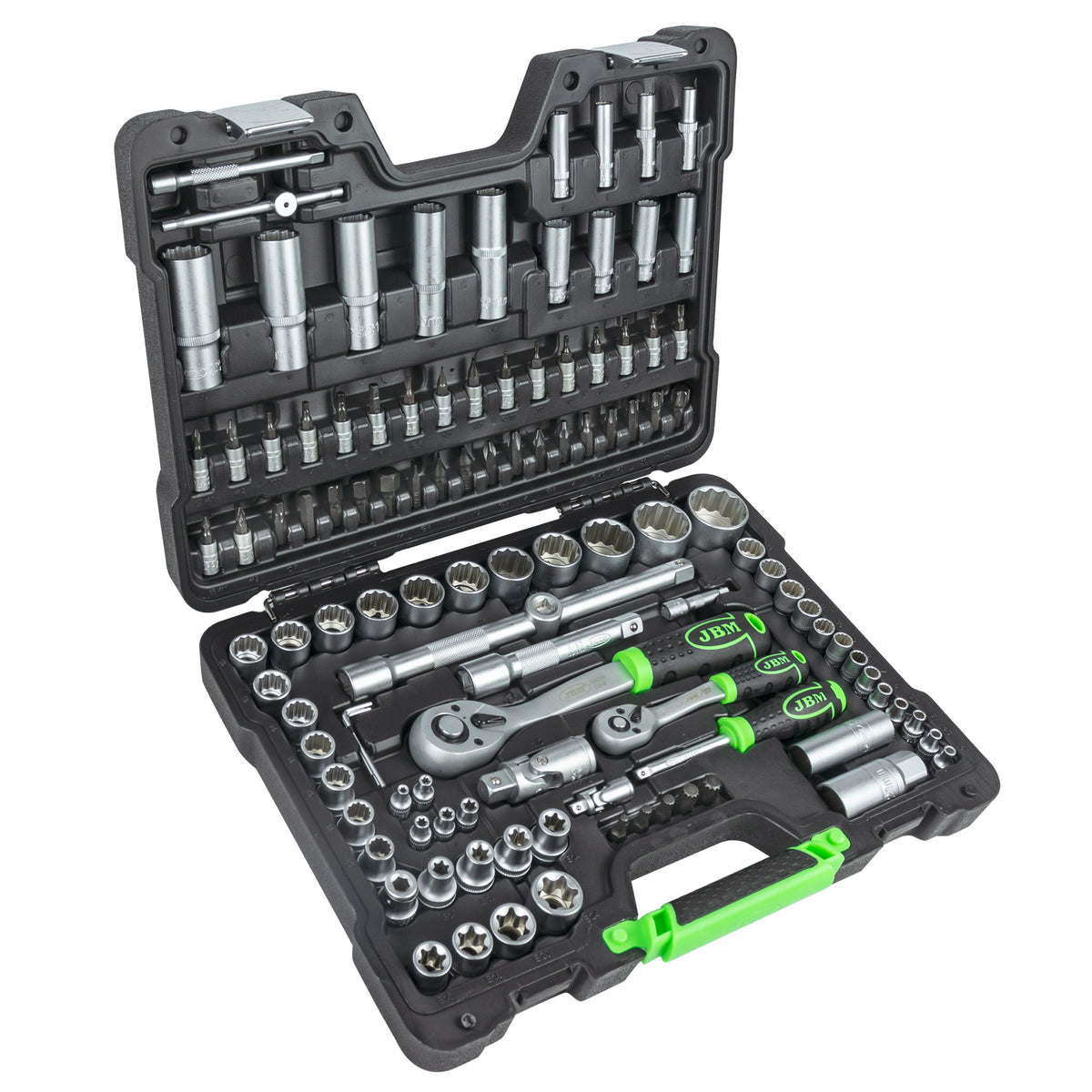 SET DI UTENSILI DA 113 PEZZI CON BUSSOLE A 12 LATI DA 1/4" E 1/2" ? FINITURA ZINCATA | 54036