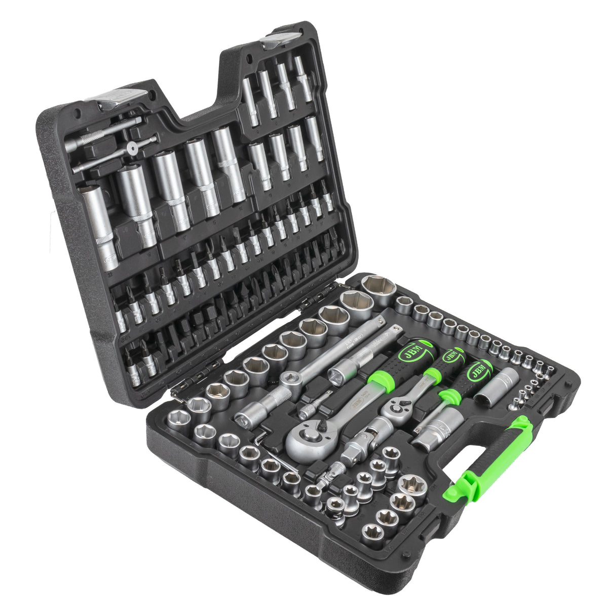SET DI UTENSILI DA 108 PEZZI CON BUSSOLE ESAGONALI DA 1/4" E 1/2" ? FINITURA ZINCATA | 54037