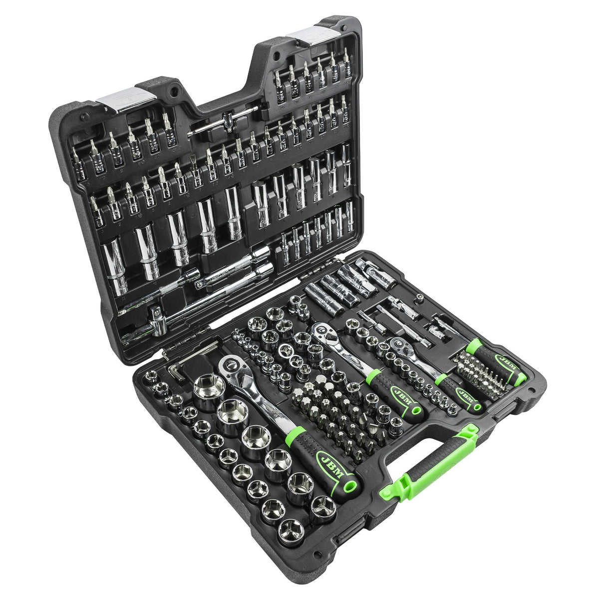 SET DI UTENSILI DA 179 PEZZI CON BUSSOLE ESAGONALI DA 1/4", 3/8" E 1/2" ? FINITURA CROMATA | 54046