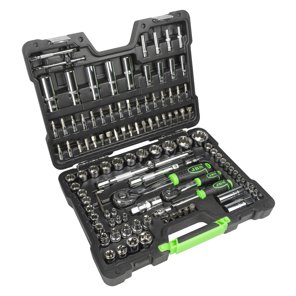 SET DI UTENSILI DA 113 PEZZI CON BUSSOLE A 12 LATI DA 1/4" E 1/2" ? FINITURA CROMATA | 54047