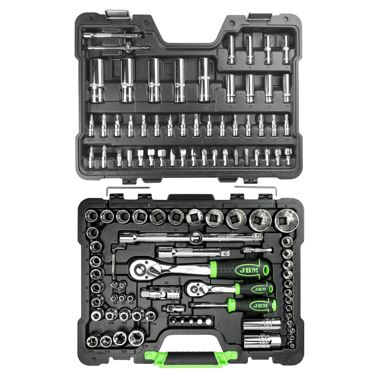 SET DI UTENSILI DA 113 PEZZI CON BUSSOLE A 12 LATI DA 1/4" E 1/2" ? FINITURA CROMATA | 54047