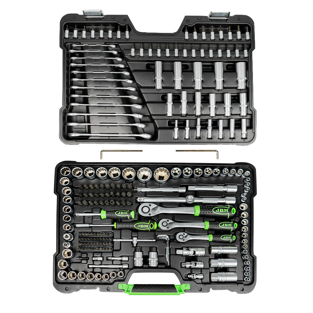 SET DI UTENSILI DA 216 PEZZI CON BUSSOLE A 12 LATI DA 1/4", 3/8" E 1/2" ? FINITURA ZINCATA | 54250