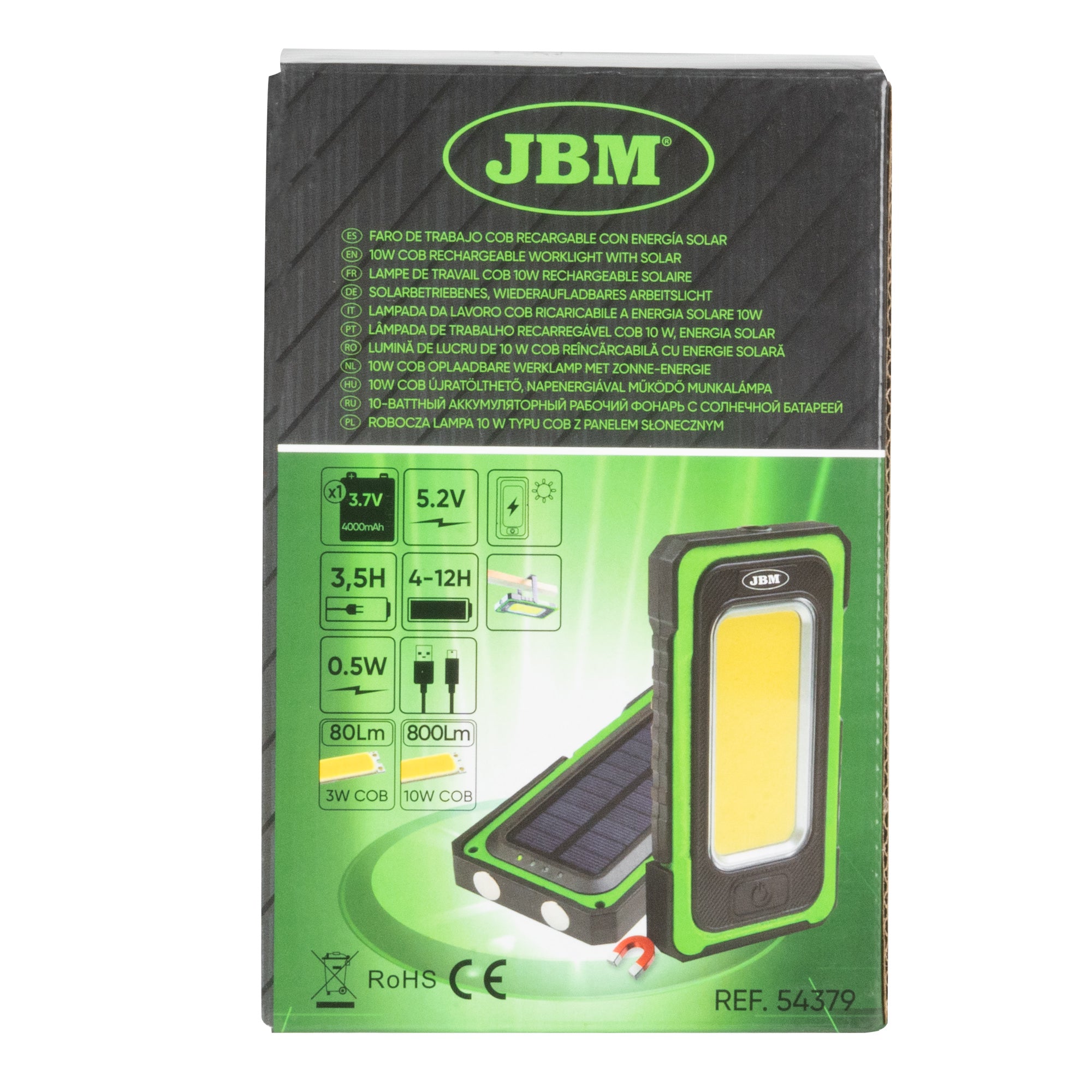 54379 LUCE DA LAVORO RICARICABILE COB DA 10W CON ENERGIA SOLARE