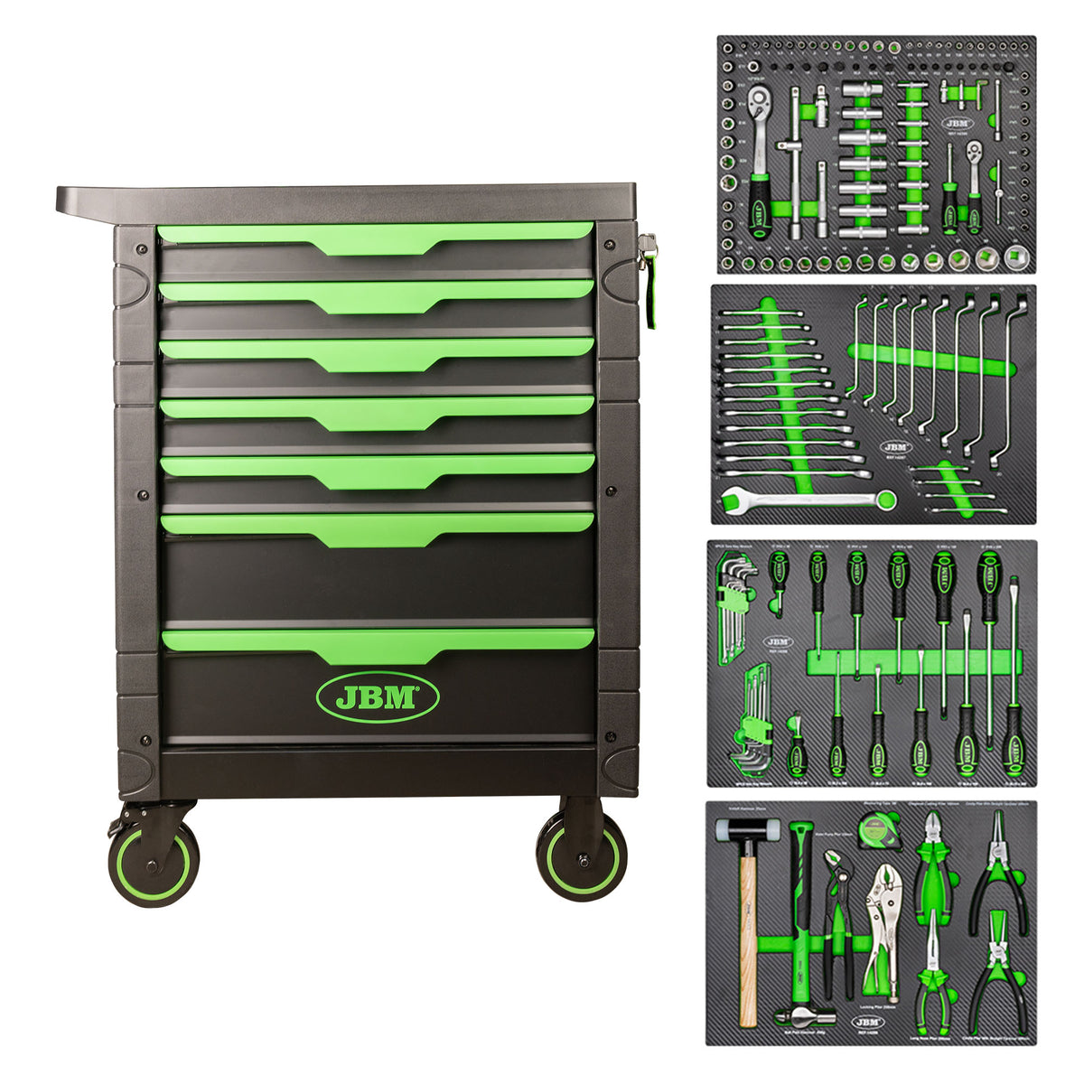CARRELLO A 7 CASSETTI - VERDE + AVVITATORE PNEUMATICO DA 1/2" 1200NM + PROSCIUTTO | SERIE495P