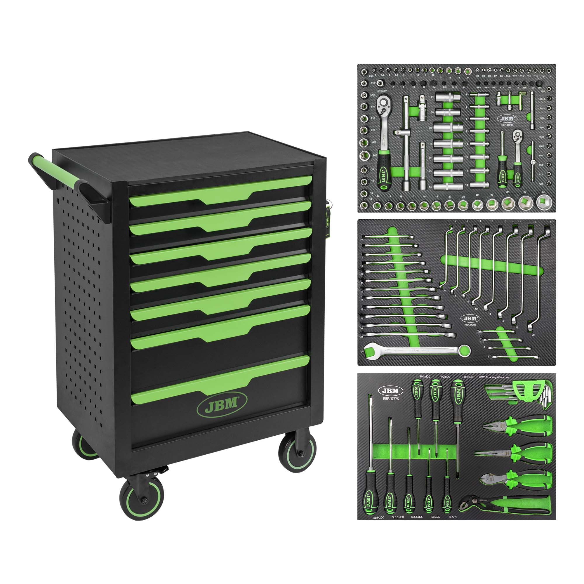 CARRELLO PORTAUTENSILI A 7 CASSETTI VERDE - 154 PEZZI | 54834 [BLACK WEEK]