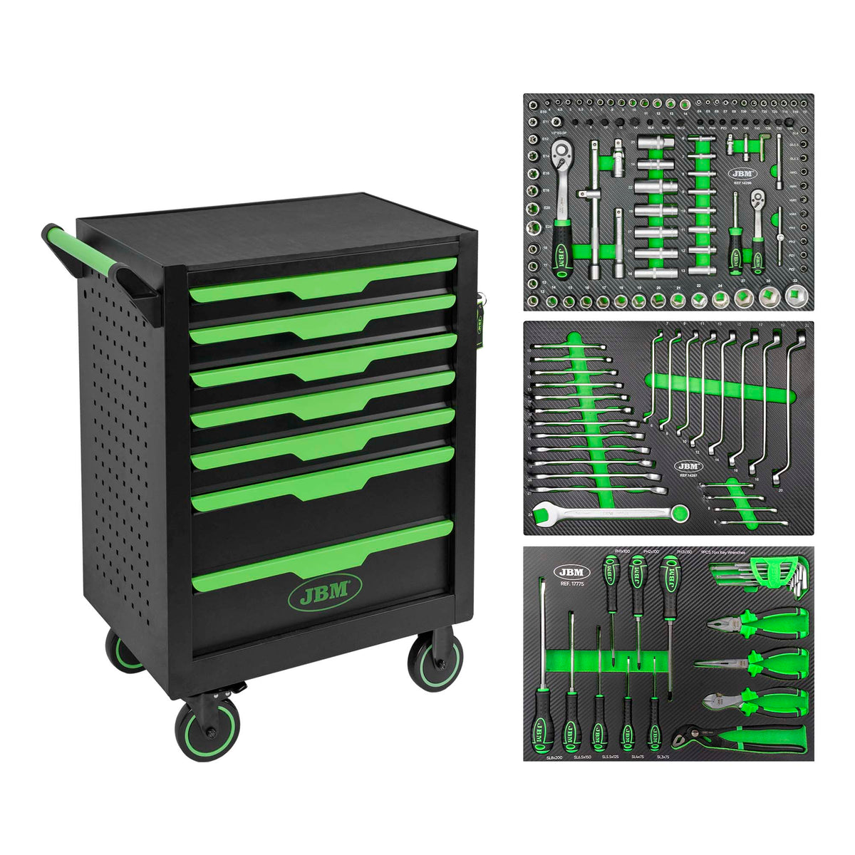 CARRELLO PORTAUTENSILI A 7 CASSETTI VERDE - 154 PEZZI | 54834