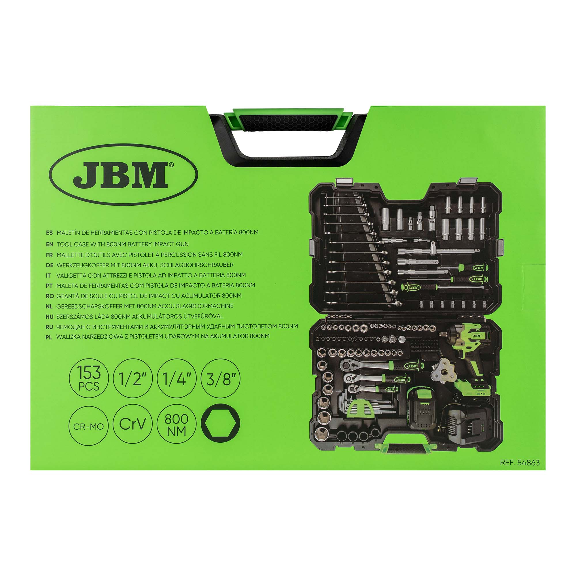 VALIGETTA CON ATTREZZI AVVITATORE AD IMPULSI BRUSHLESS A BATTERIA 800NM CON BUSSOLE ESAGONALI DA 1/4 | 54863