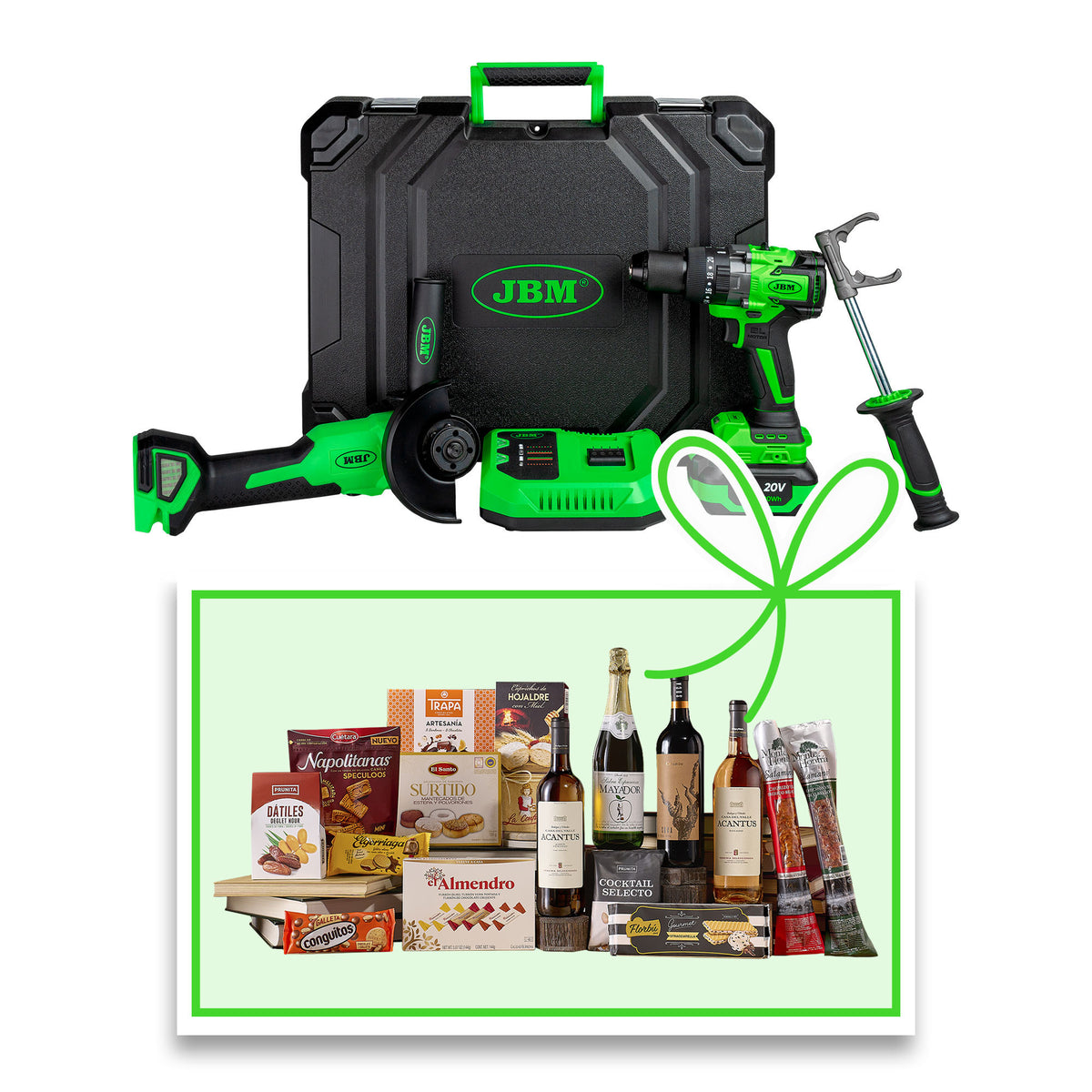KIT SMERIGLIATRICE ANGOLARE & TRAPANO A PERCUSSIONE A BATTERIA CON VALIGETTA + CESTO DI NATALE | 60053C-C