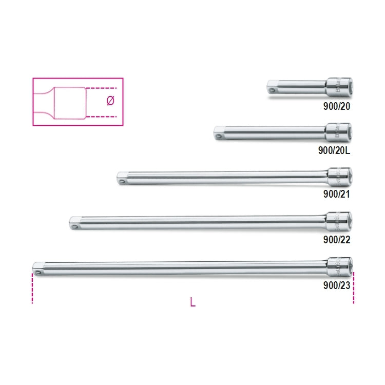 900/23 Prolunghe con attacchi quadri, maschio e femmina 1/4" cromate