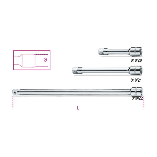 910/ Prolunghe con attacchi quadri maschio e femmina 3/8" cromate
