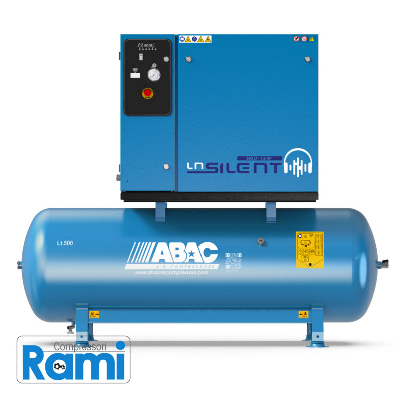 4116026015 Compressore a pistoni silenziato ABAC LN2 B6000 500 T7,5 DOL – 5,5 kW 7,5 HP 11 bar – versione su serbatoio da 500 litri