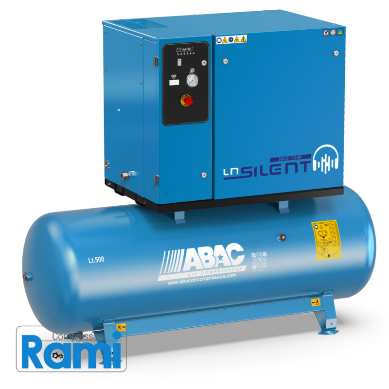 4116026015 Compressore a pistoni silenziato ABAC LN2 B6000 500 T7,5 DOL – 5,5 kW 7,5 HP 11 bar – versione su serbatoio da 500 litri