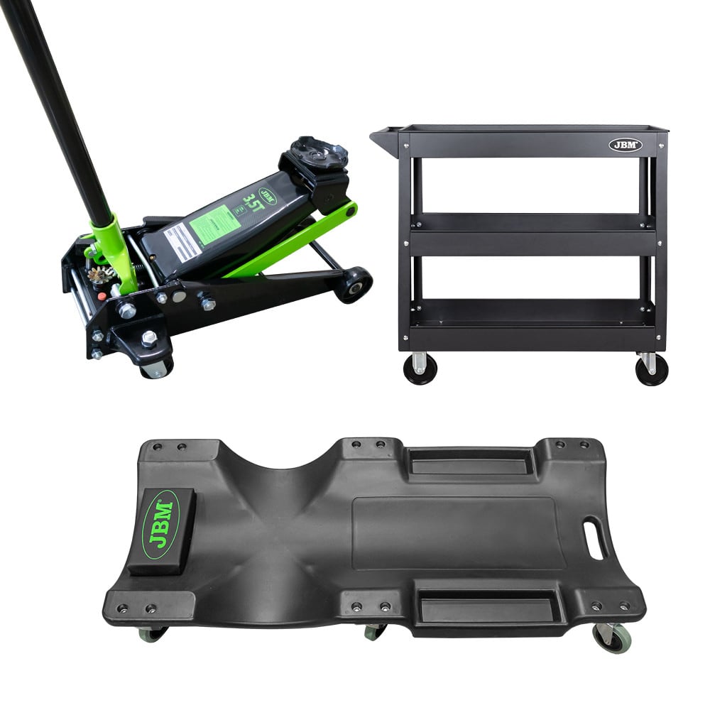 MARTINETTO IDRAULICO 3,5T 50818+ CARRELLO DI PLASTICA 52148+ CARRELLO CON 3 RIPIANI 51576 | SERIE436