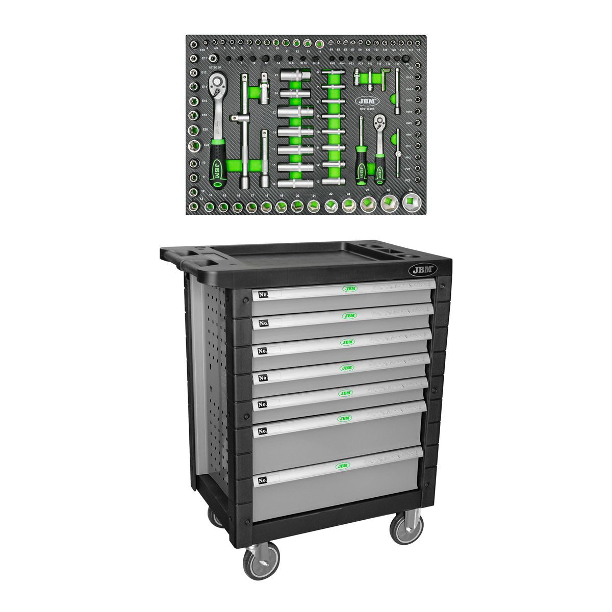 CARRELLO A 7 CASSETTI CONSENZA UTENSILI - GREY + 14296Y MODULO 108 PEZZI | SERIE468G