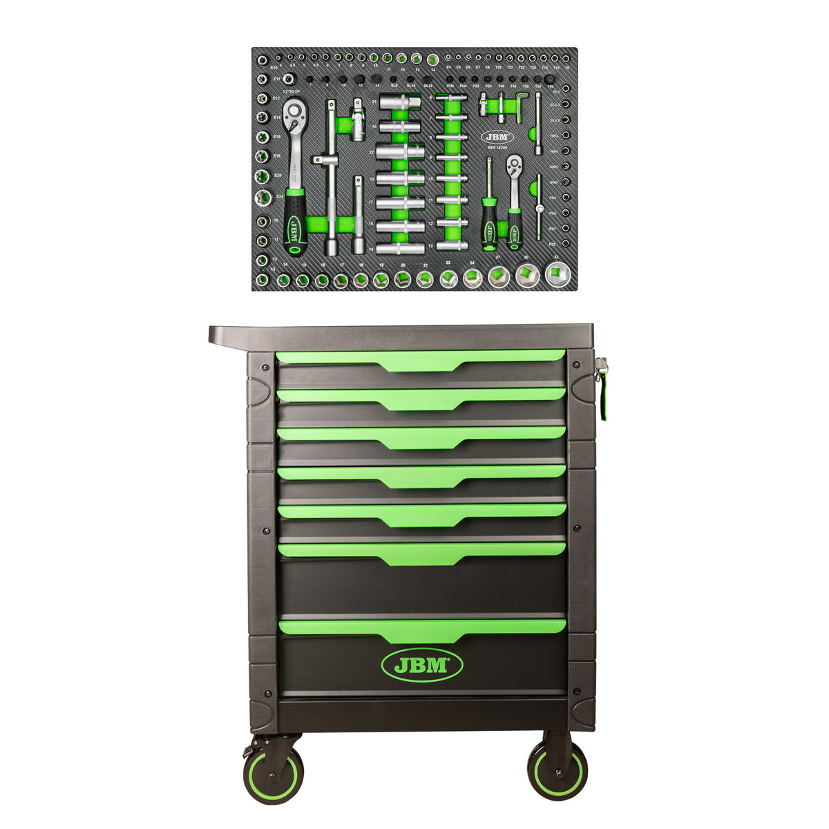 54006 CARRELLO A 7 CASSETTI - VERDE + 14296Y MODULO 108 PEZZI | SERIE468