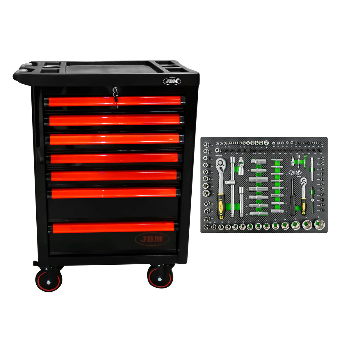 53766 CARRELLO A 7 CASSETTI CONSENZA UTENSILI - ROSSO + 14296Y MODULO 108 PEZZI - UTENSILI GIALLI | SERIE469