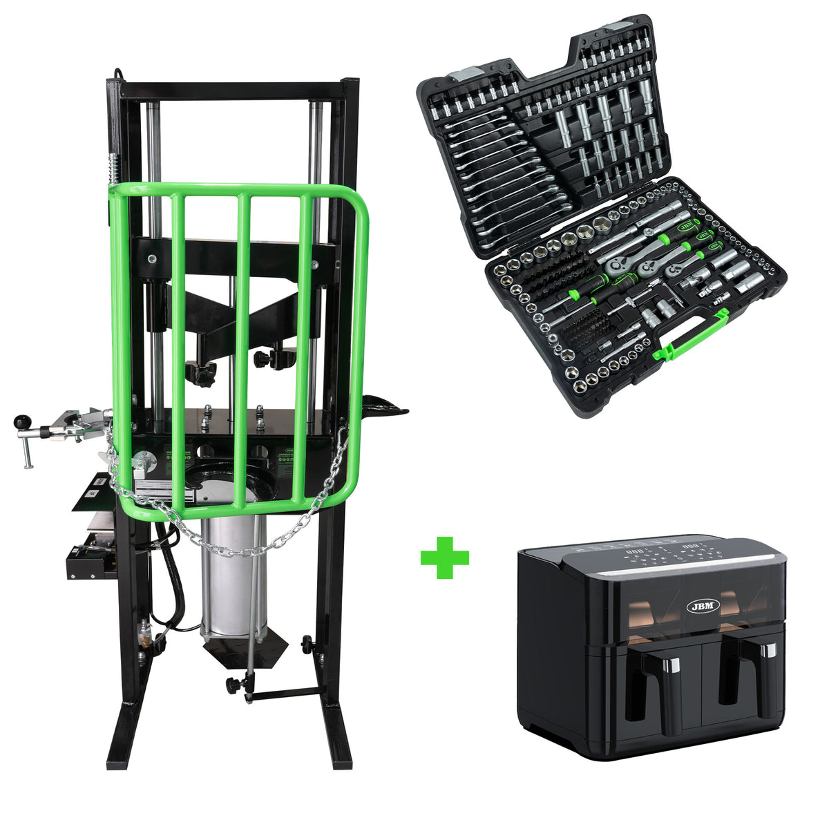 COMPRESSORE PNEUMATICO A MOLLA 1T + VALIGETTA DI UTENSILI DA 216 PEZZI + FRIGGITRICE | SERIE494F