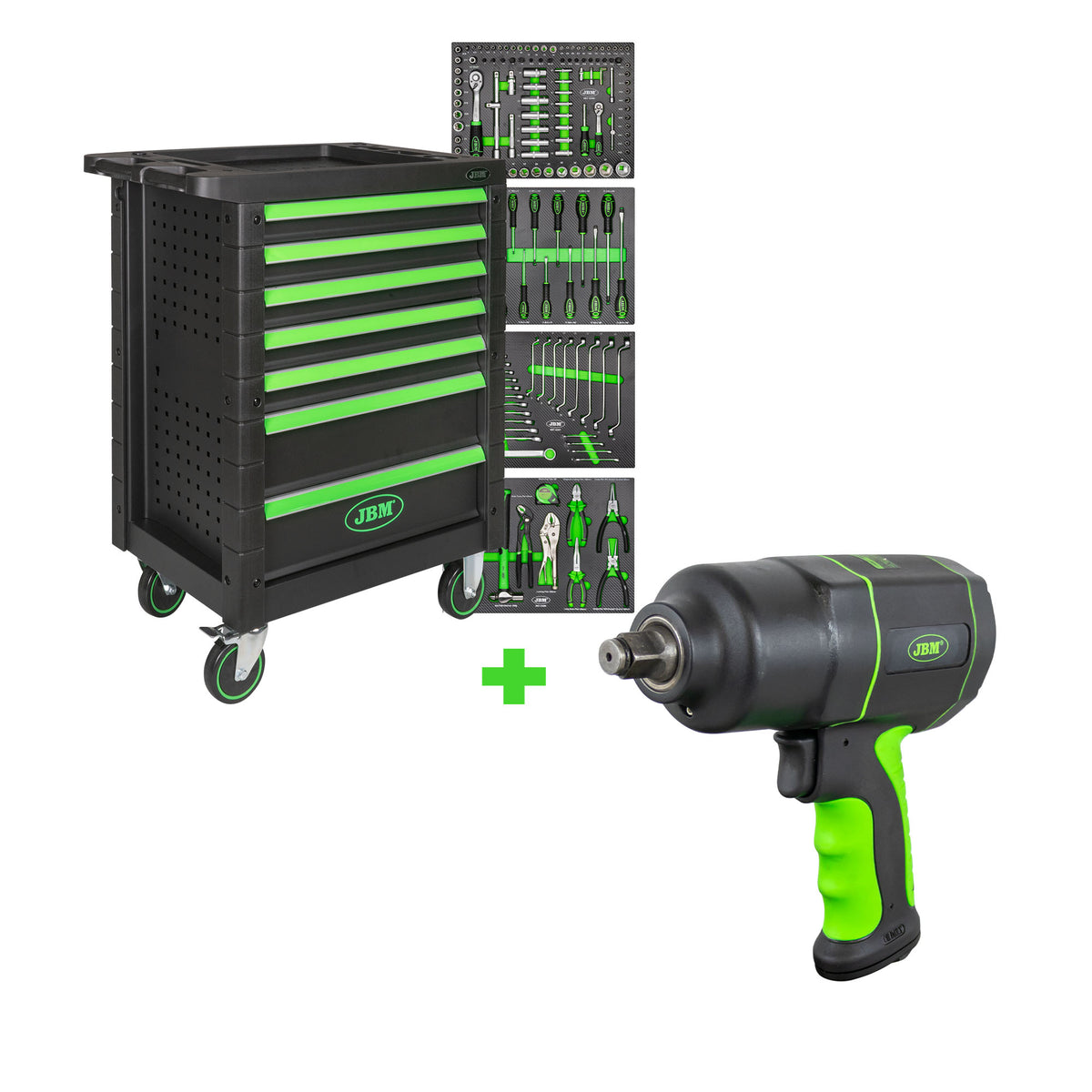 CARRELLO A 7 CASSETTI - VERDE + AVVITATORE PNEUMATICO DA 1/2" 1200NM | SERIE495