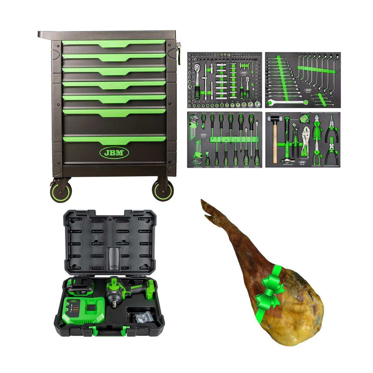 CARRELLO A 7 CASSETTI - VERDE + CHIAVE A PERCUSSIONE BRUSHLESS A BATTERIA 1/2" 1000NM CON CUSTODIA | SERIE497P