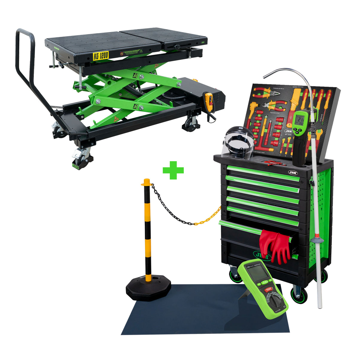 CARRELLO PORTAUTENSILI 7 CASSETTI VDE SPECIALE + TAVOLO IDRAULICO PER BATTERIE DI VEICOLI ELETTRICI  | SERIE498