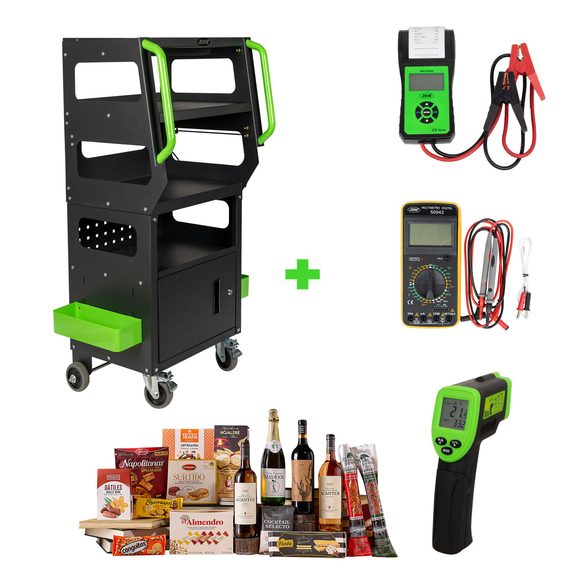 CARRELLO DIAGNOSTICO + TESTER BATTERIA CON STAMPA + MULTIMETRO DIGITALE + TERMOMETRO LASER | SERIE499C