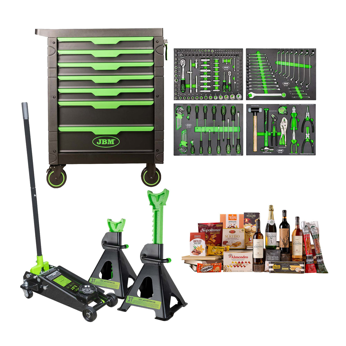 CARRELLO A 7 CASSETTI - VERDE + 50818 MARTINETTO IDRAULICO A CARRELLO 3,5T + 53779 | SERIE532C