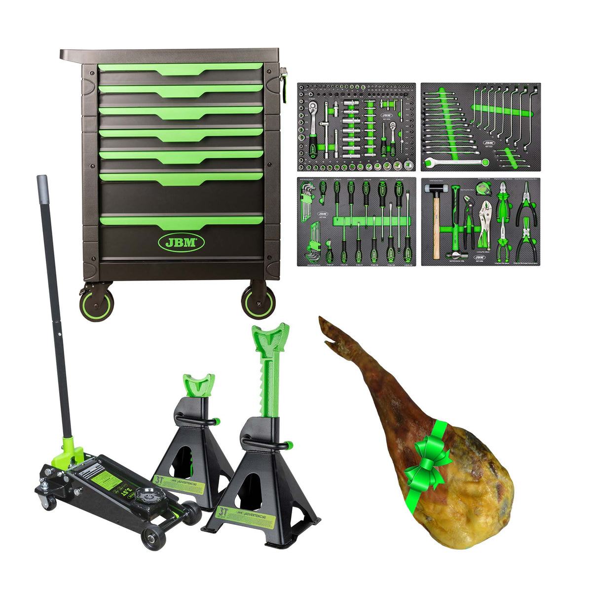 CARRELLO A 7 CASSETTI - VERDE + 50818 MARTINETTO IDRAULICO A CARRELLO 3,5T + 53779 | SERIE532