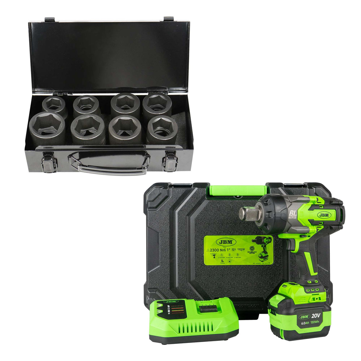 60050C CHIAVE A IMPATTO BRUSHLESS SENZA FILI 1" 2300NM CON CUSTODIA + 52348 SET DI 8 BUSSOLE  | SERIE550