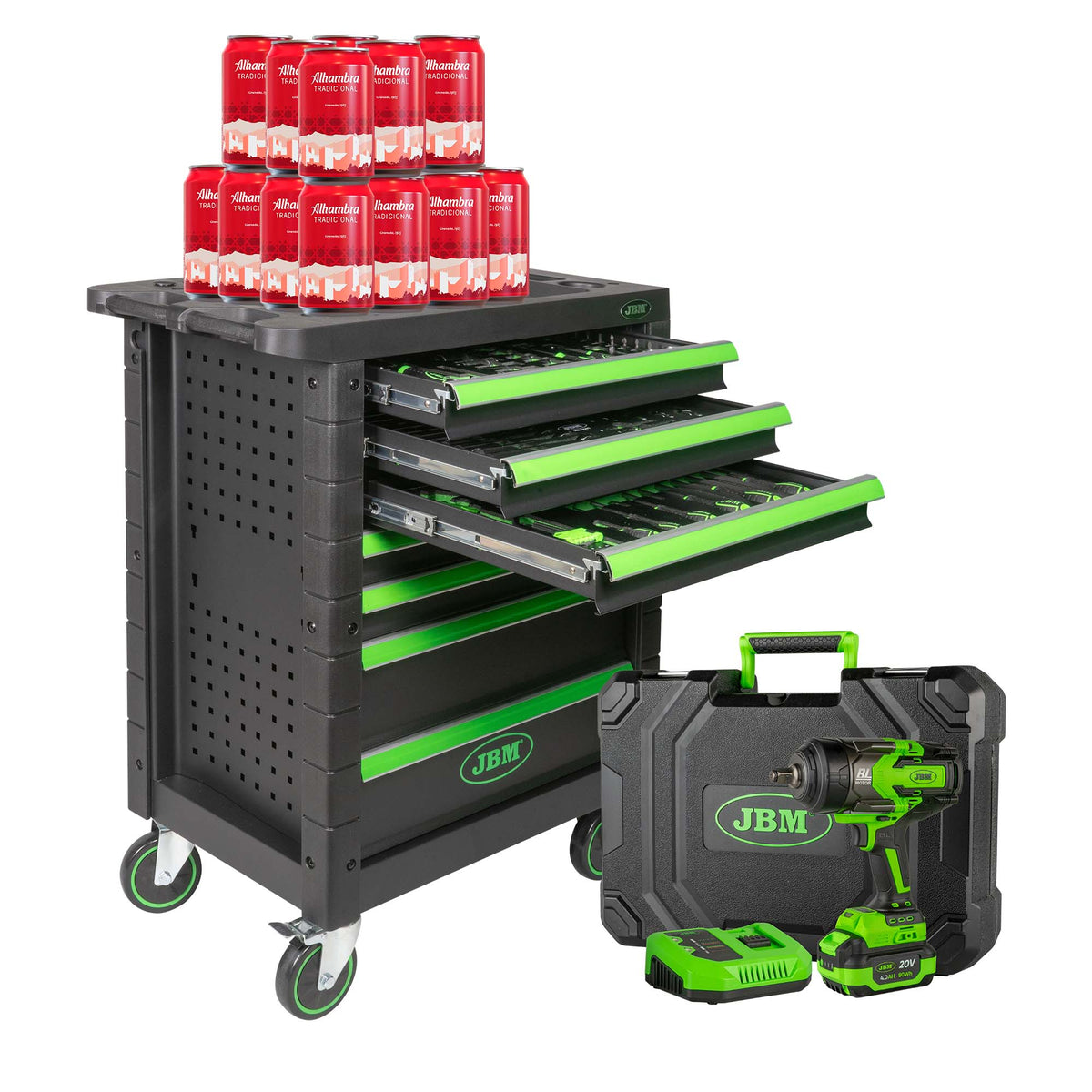 60044C AVVITATORE AD IMPATTO 1/2" 1300NM + 53904 CARRELLO CON UTENSILI 7 CASSETTI + 24 BIRRE | SERIE575