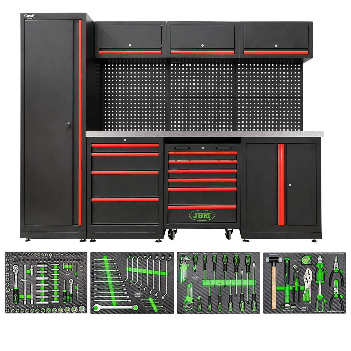 SET DI MOBILI COMPONIBILI PER OFFICINA (18 PEZZI) - ROSSO | SERIE588R
