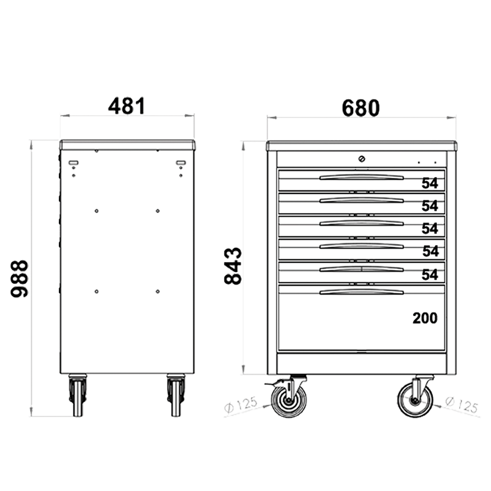 FG 101D/6G Carrello porta utensili mod. FG 101 con top in gomma a 6 cassetti con assortimento