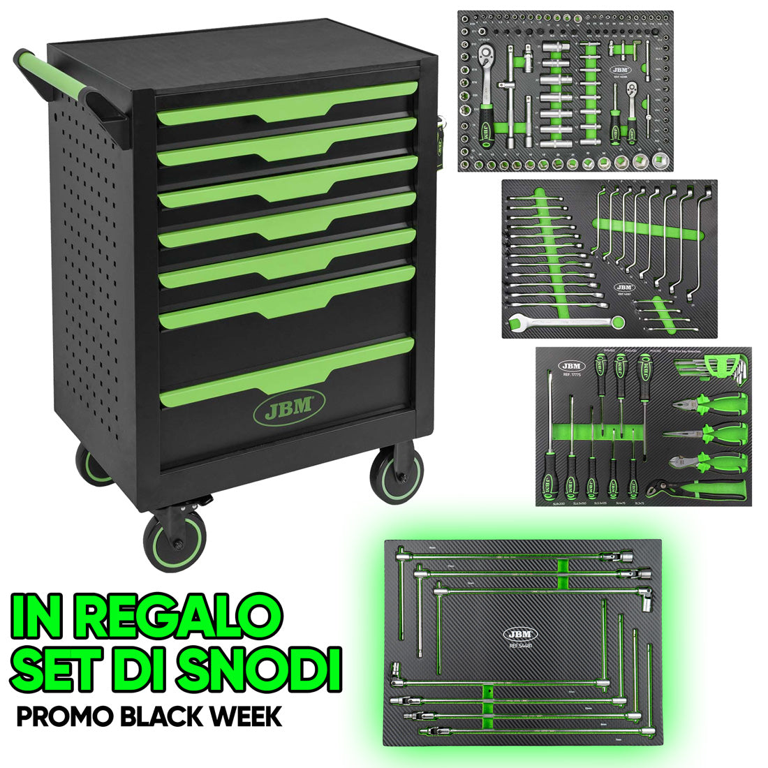 CARRELLO A 7 CASSETTI VERDE + SNODI GRATIS | 54834 [BLACK WEEK]