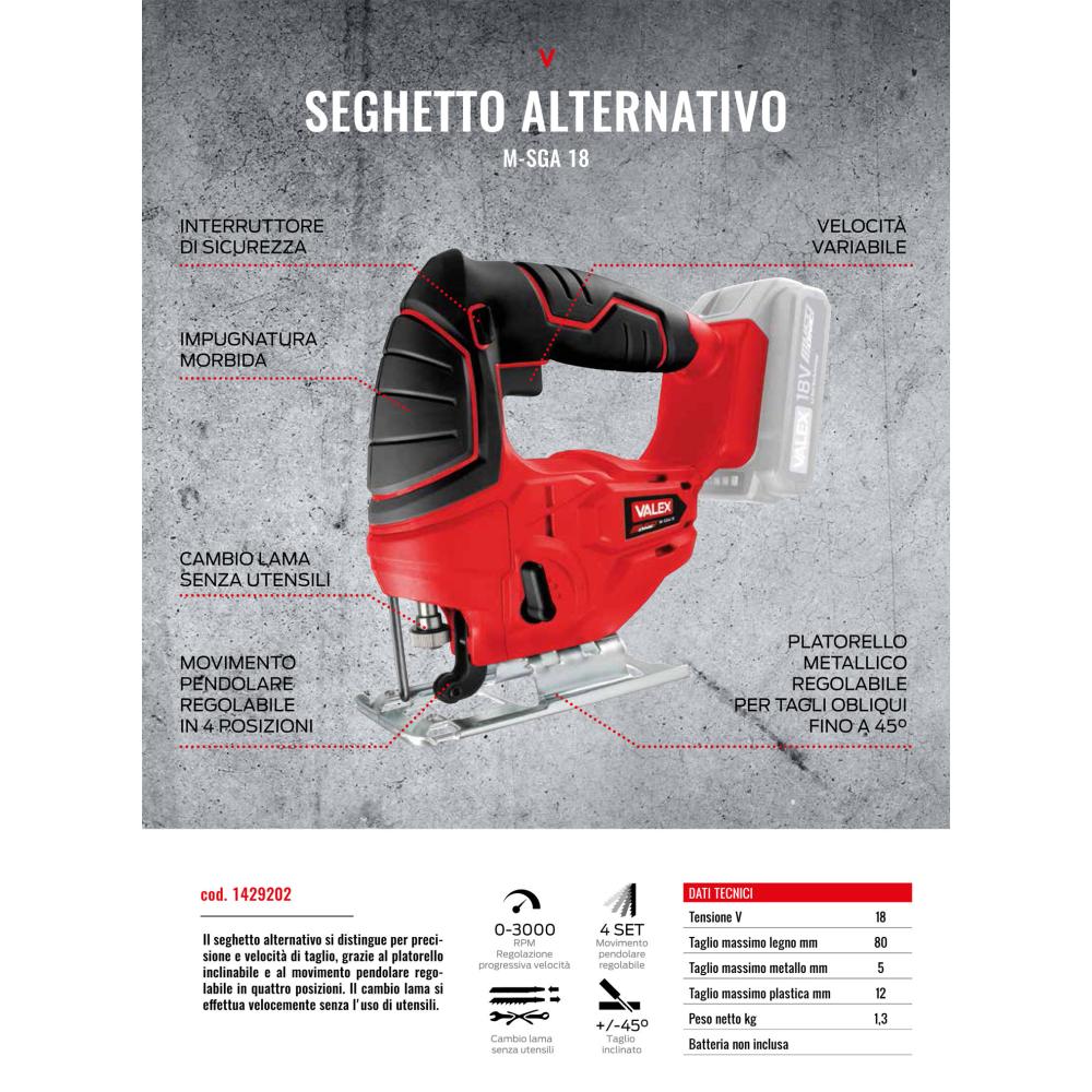 Seghetto alternativo senza batteria 18V OneAll M-SGA 18 1429202 VALEX